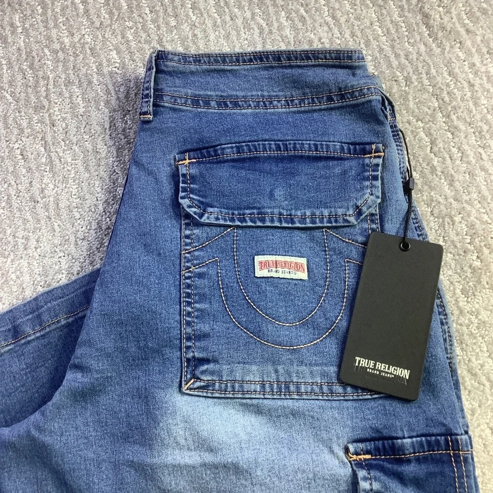 True Religion Mens Denim Cargo SN Straight Carpenter Jeans Blue Size 28 x 32 NWT